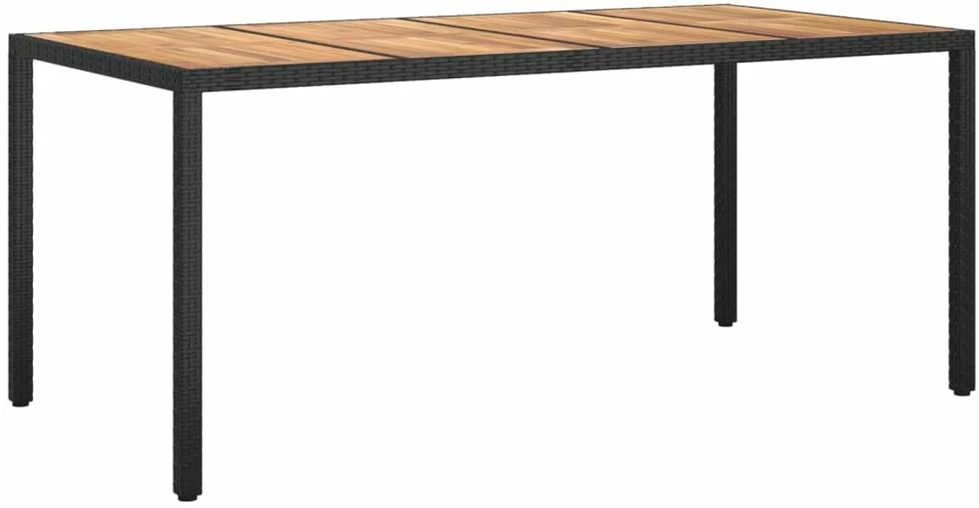 Sodo stalas, juodas, 190x90x75cm, poliratanas ir akacija