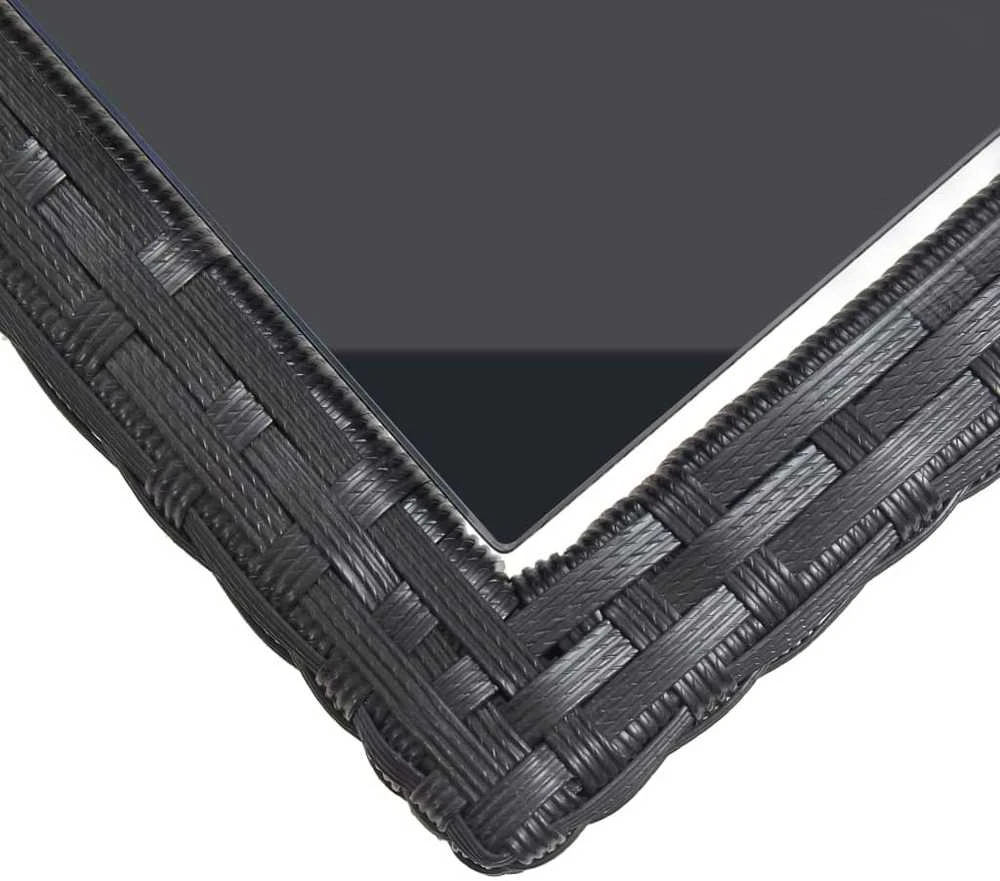 Sodo stalas, juodos spalvos, 110x53x72cm, stiklas, poliratanas