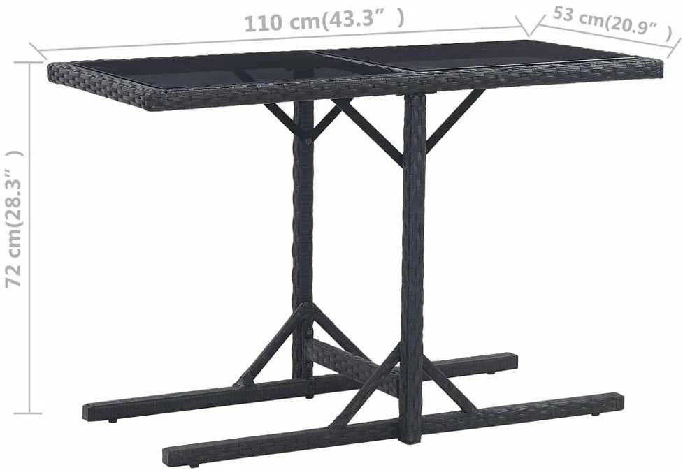 Sodo stalas, juodos spalvos, 110x53x72cm, stiklas, poliratanas