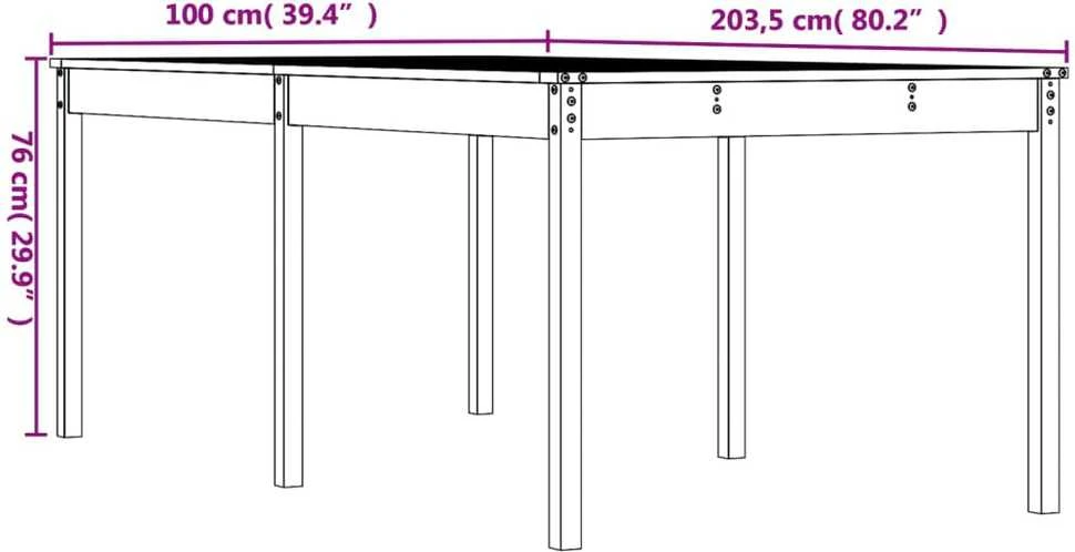Sodo stalas, medaus rudas, 203,5x100x76cm, pušies masyvas