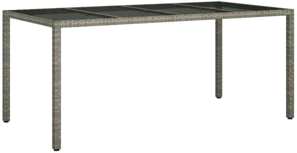 Sodo stalas, pilkas, 190x90x75cm, grūdintas stiklas/poliratanas