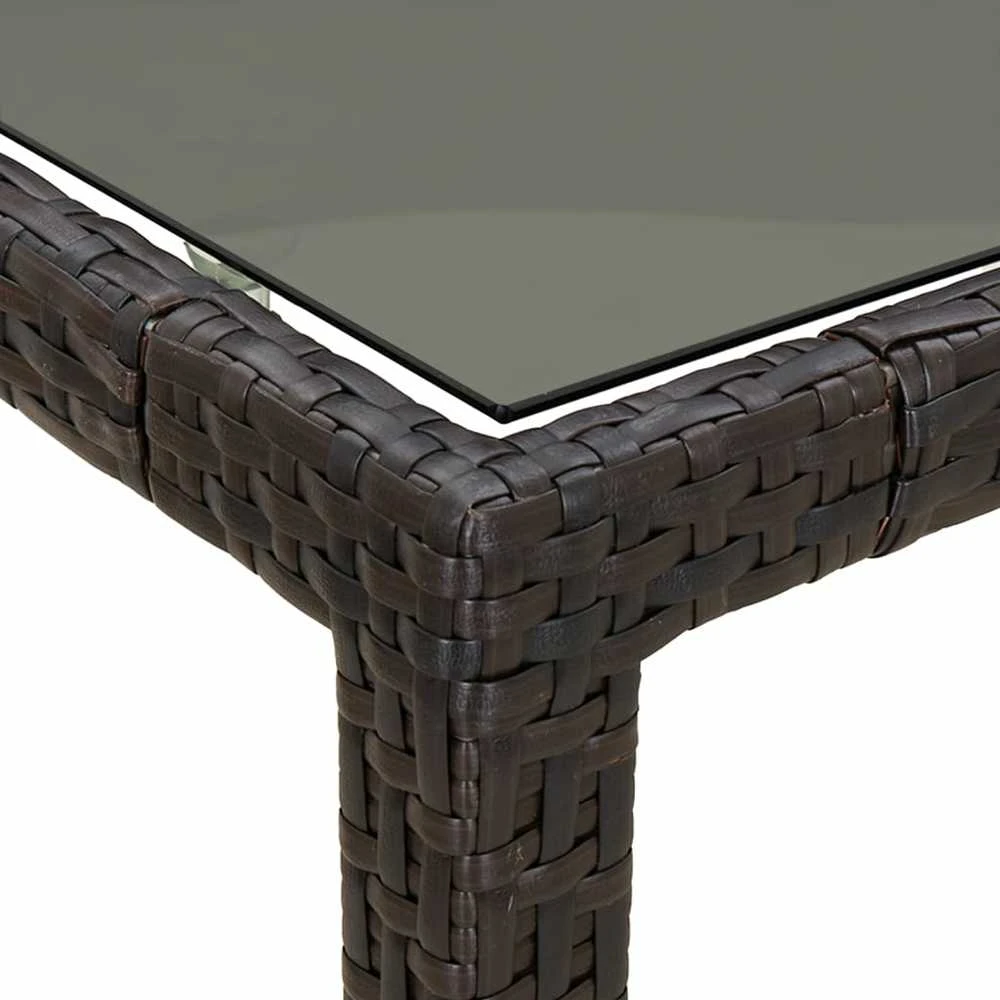 Sodo stalas, rudas, 150x90x75cm, grūdintas stiklas/poliratanas