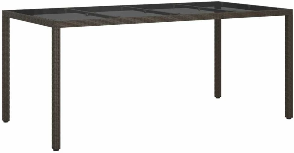 Sodo stalas, rudas, 190x90x75cm, grūdintas stiklas/poliratanas