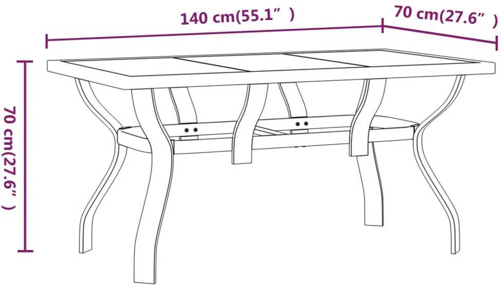 Sodo stalas, rudas ir juodas, 140x70x70cm, plienas ir stiklas