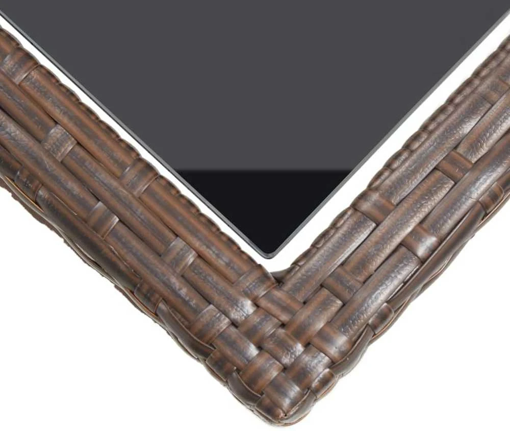Sodo stalas, rudos spalvos, 110x53x72cm, stiklas, poliratanas