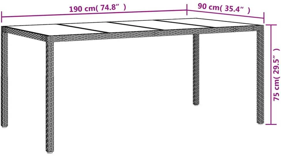 Sodo stalas, smėlio, 190x90x75cm, grūdintas stiklas/poliratanas