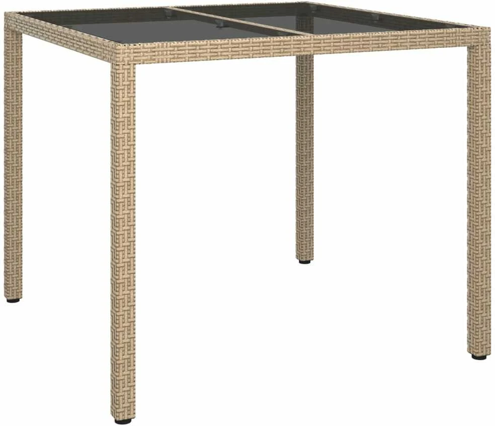 Sodo stalas, smėlio, 90x90x75cm, grūdintas stiklas/poliratanas