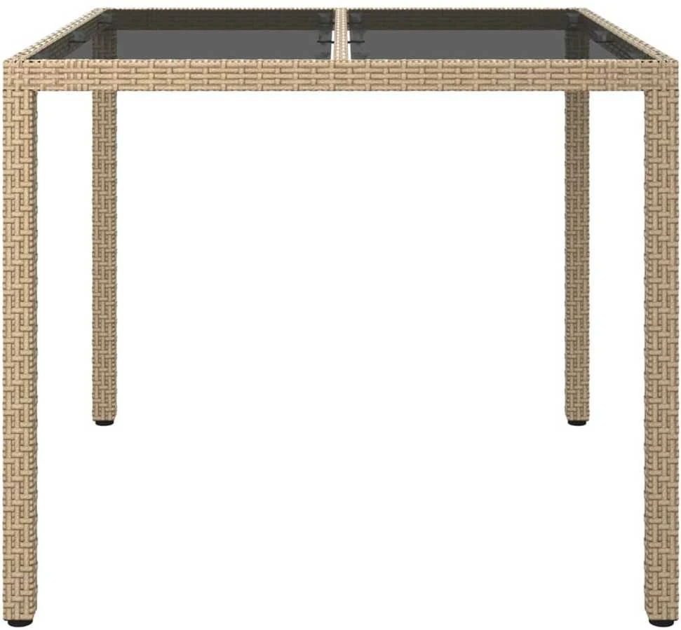 Sodo stalas, smėlio, 90x90x75cm, grūdintas stiklas/poliratanas