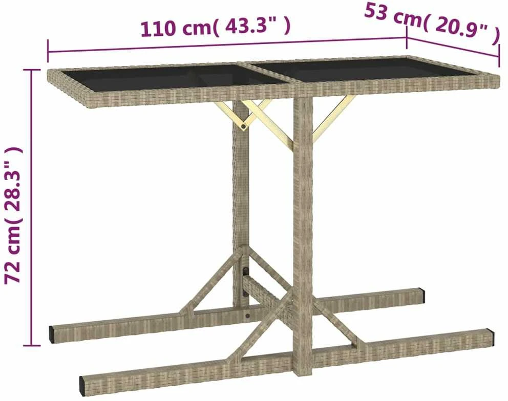Sodo stalas, smėlio spalvos, 110x53x72cm, stiklas, poliratanas