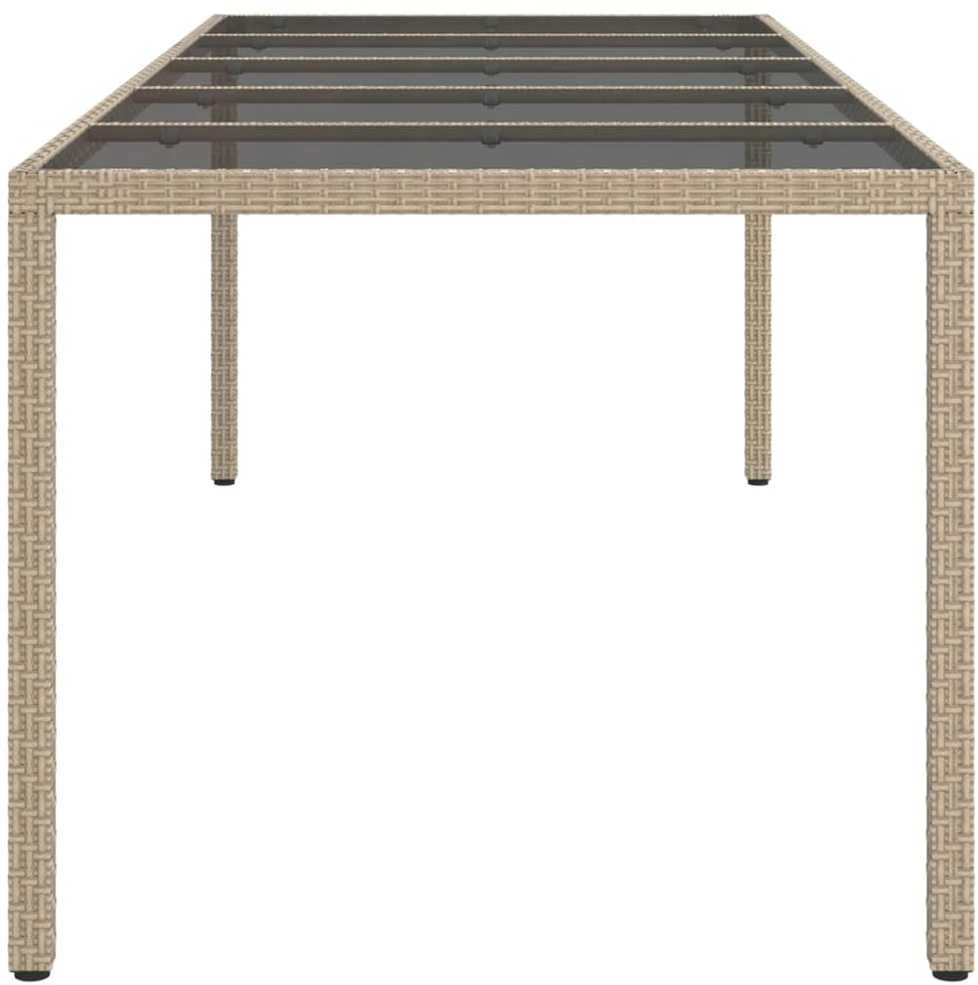 Sodo stalas, smėlio spalvos, 250x100x75cm, stiklas/poliratanas