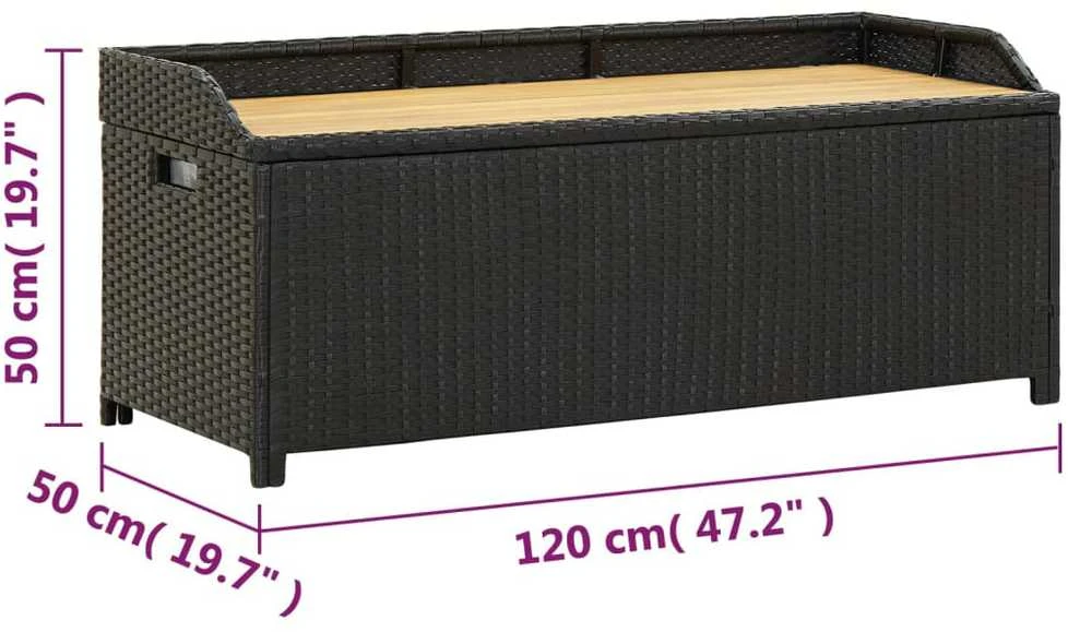 Sodo suoliukas-daiktadėžė, juodos spalvos, 120cm, poliratanas