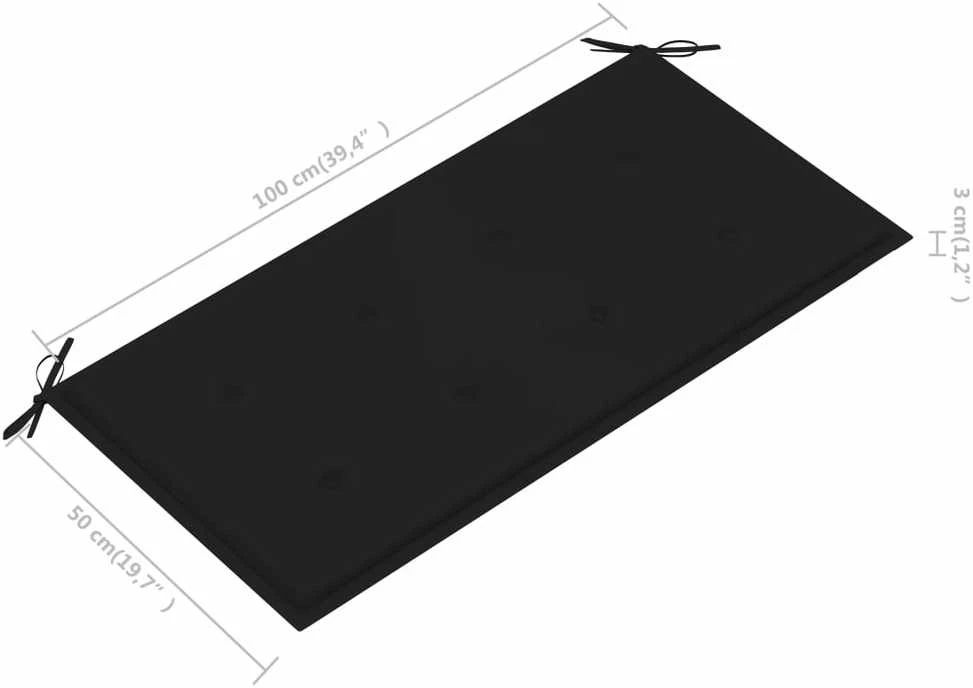 Sodo suoliukas su juoda pagalvėle, 112cm, tikmedžio masyvas