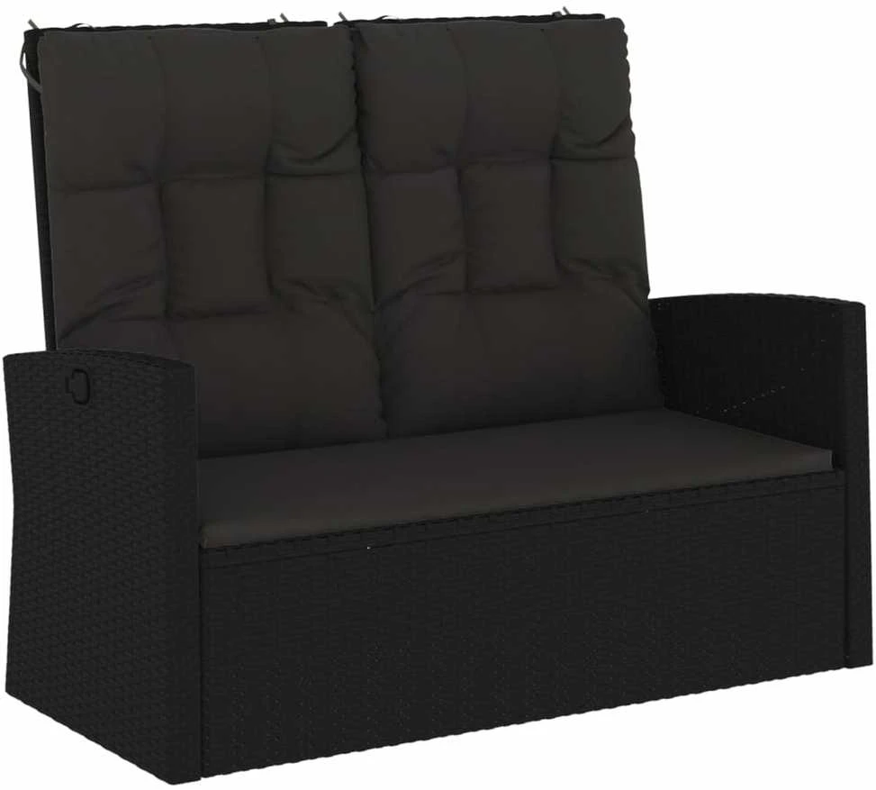 Sodo suoliukas su pagalvėlėmis, juodas, 118cm, poliratanas