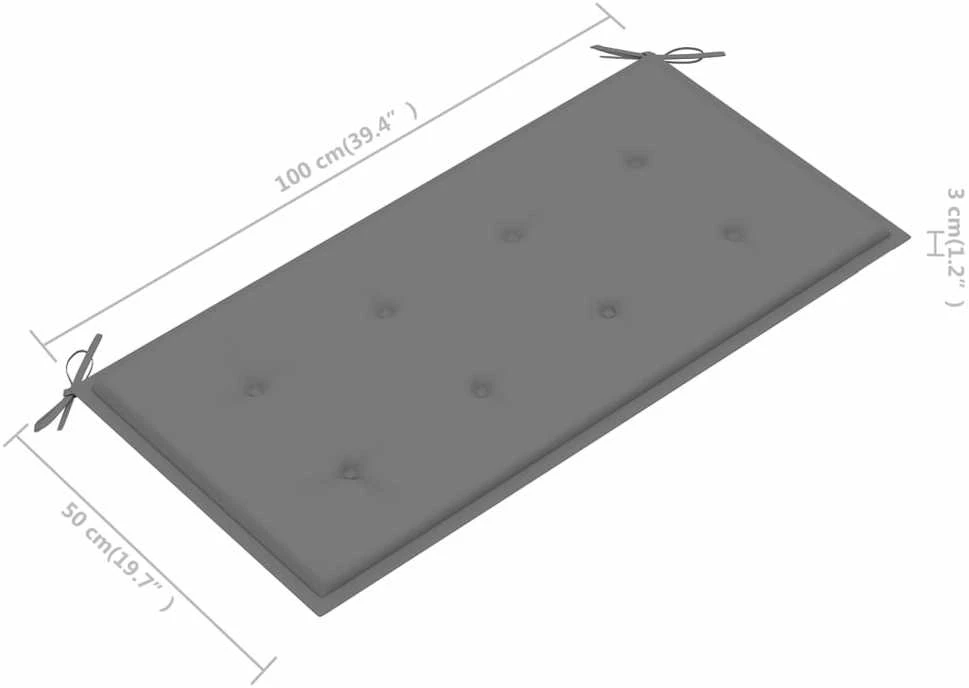 Sodo suoliukas su pilka pagalvėle, 112cm, tikmedžio masyvas