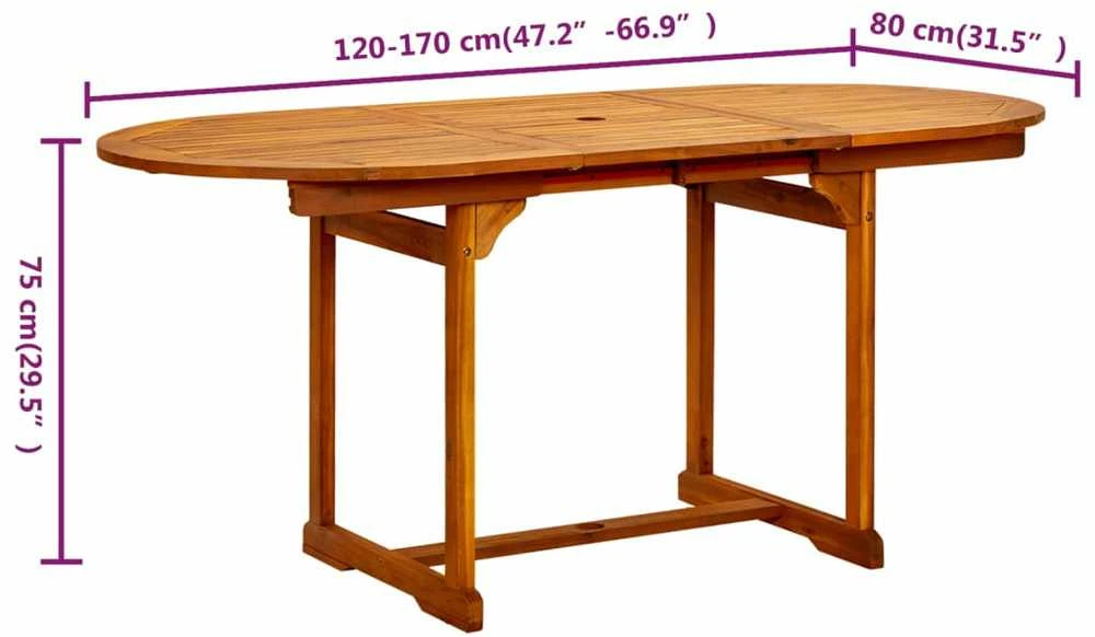 Sodo valgomojo stalas, (120–170)x80x75cm, akacijos masyvas