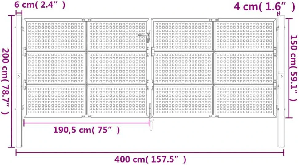 Sodo vartai, antracito, 400x150cm, plienas