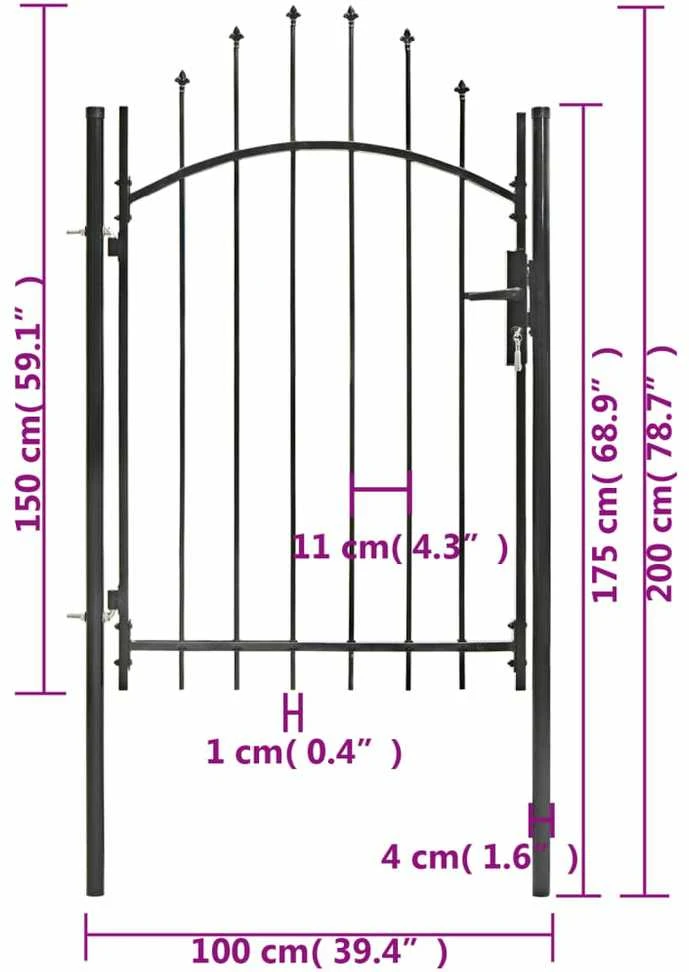 Sodo vartai, juodi, 1x2m, plienas