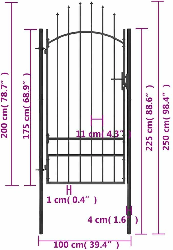 Sodo vartai, juodos spalvos, 1x2,5m, plienas