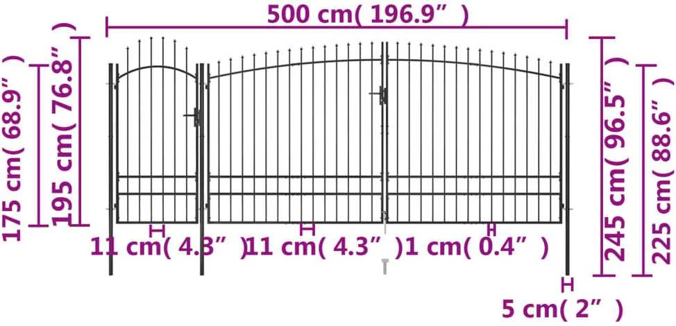 Sodo vartai su iečių viršugaliais, juodos spalvos, 5x2,45m