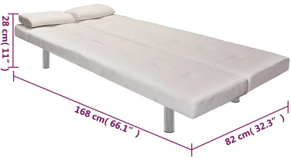Sofa lova su 2 pagalv., dirbt. oda, reguliuojama, krem. balta