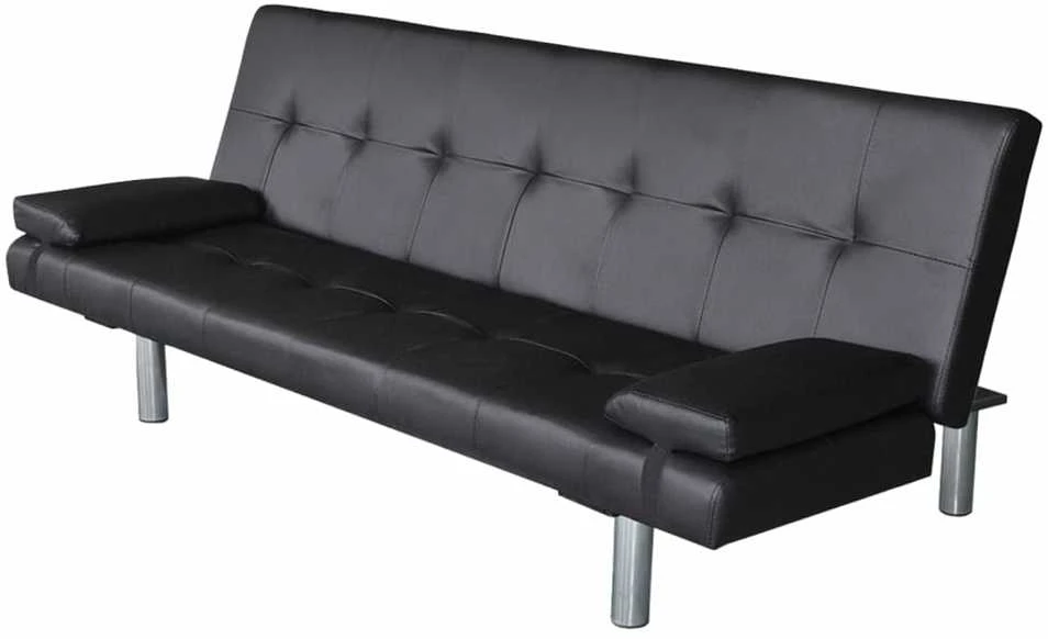 Sofa lova su dviem pagalv., dirbtinė oda, reguliuoj., juoda