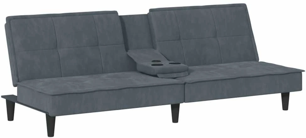 Sofa-lova su puodelių laikikliais, tamsiai pilka, aksomas