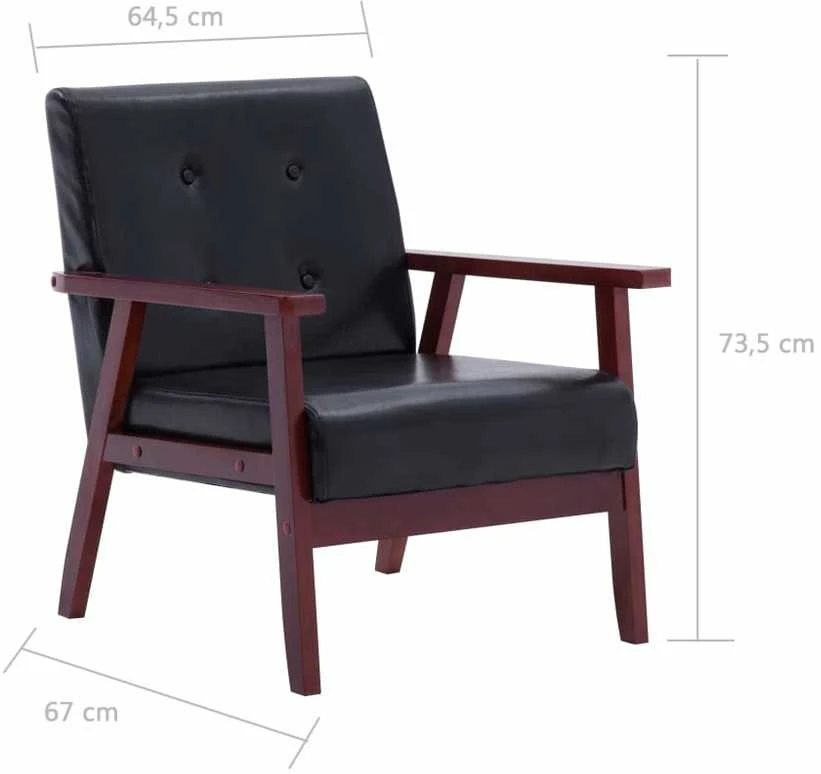 Sofa Sofos komplektas, 2 dalių, juodos spalvos, dirbtinė oda