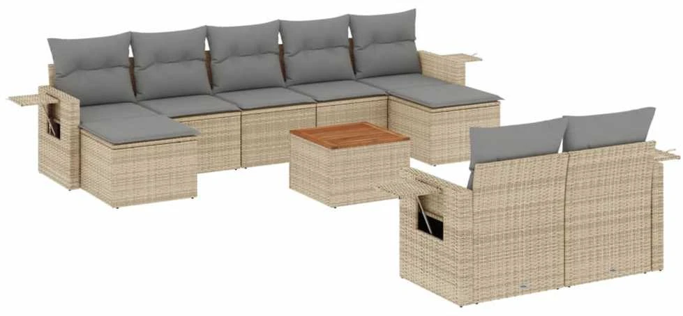 Sofa Sofos komplektas su pagalvėlėmis, 10 dalių, smėlio, poliratanas