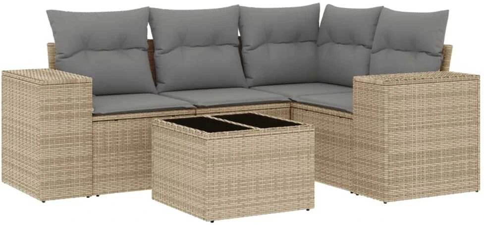 Sofa Sofos komplektas su pagalvėlėmis, 5 dalių, smėlio, poliratanas