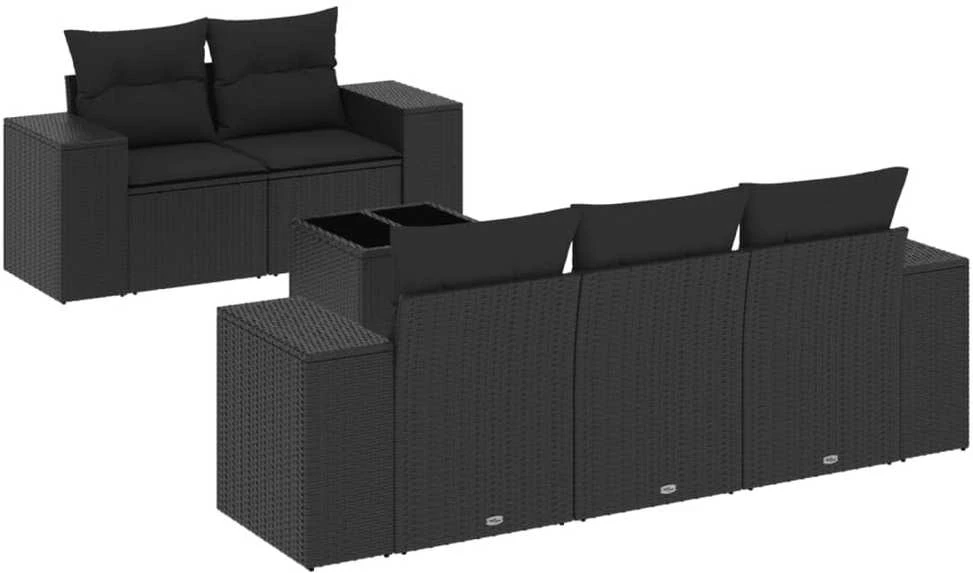Sofa Sofos komplektas su pagalvėlėmis, 6 dalių, juodas, poliratanas