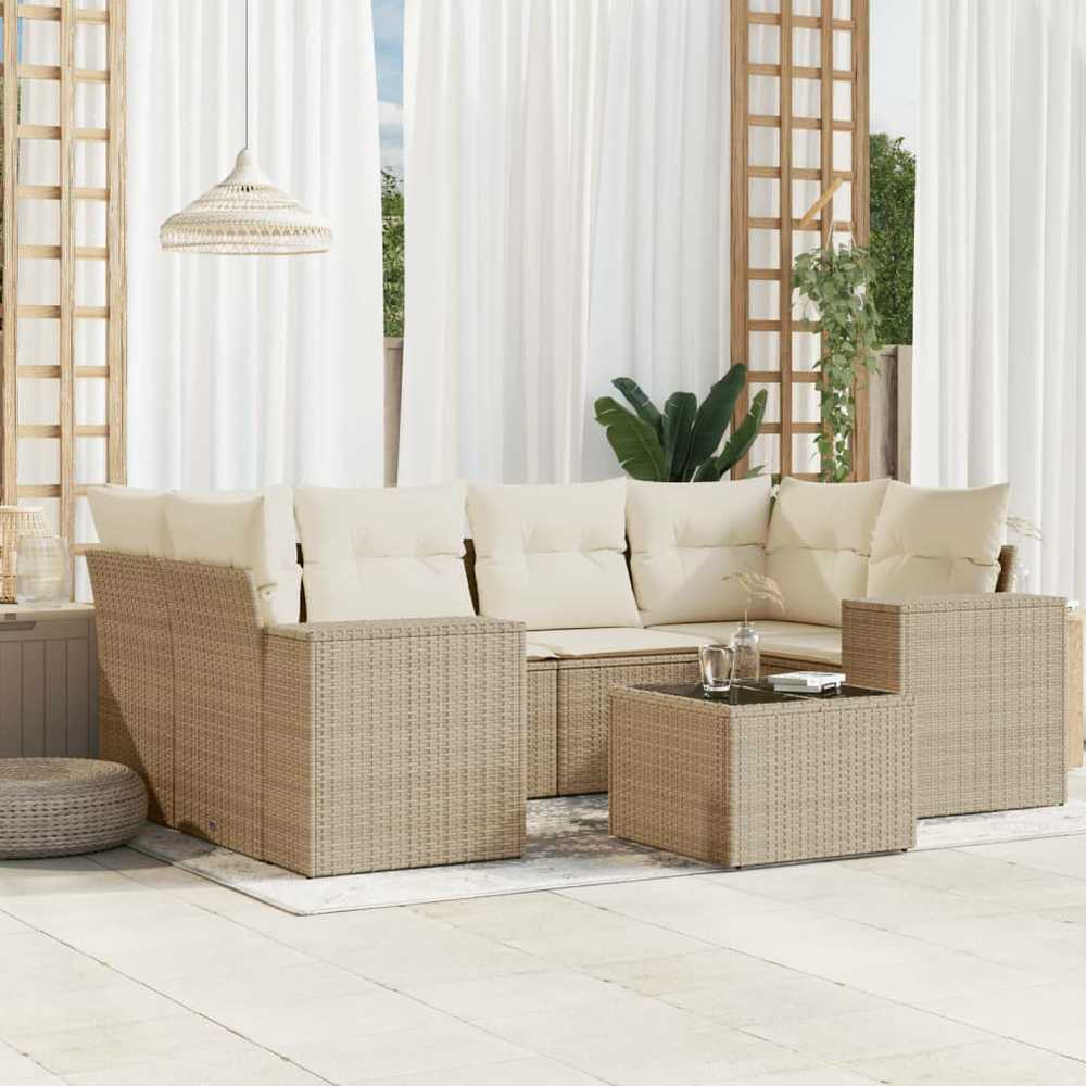 Sofa Sofos komplektas su pagalvėlėmis, 7 dalių, smėlio, poliratanas