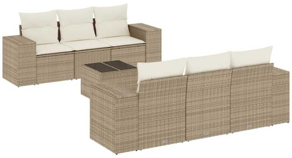 Sofa Sofos komplektas su pagalvėlėmis, 7 dalių, smėlio, poliratanas