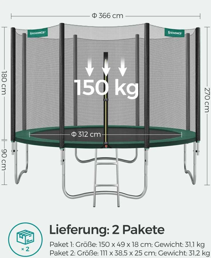 Songmics Trampolin Ø 366 cm juodas-grün