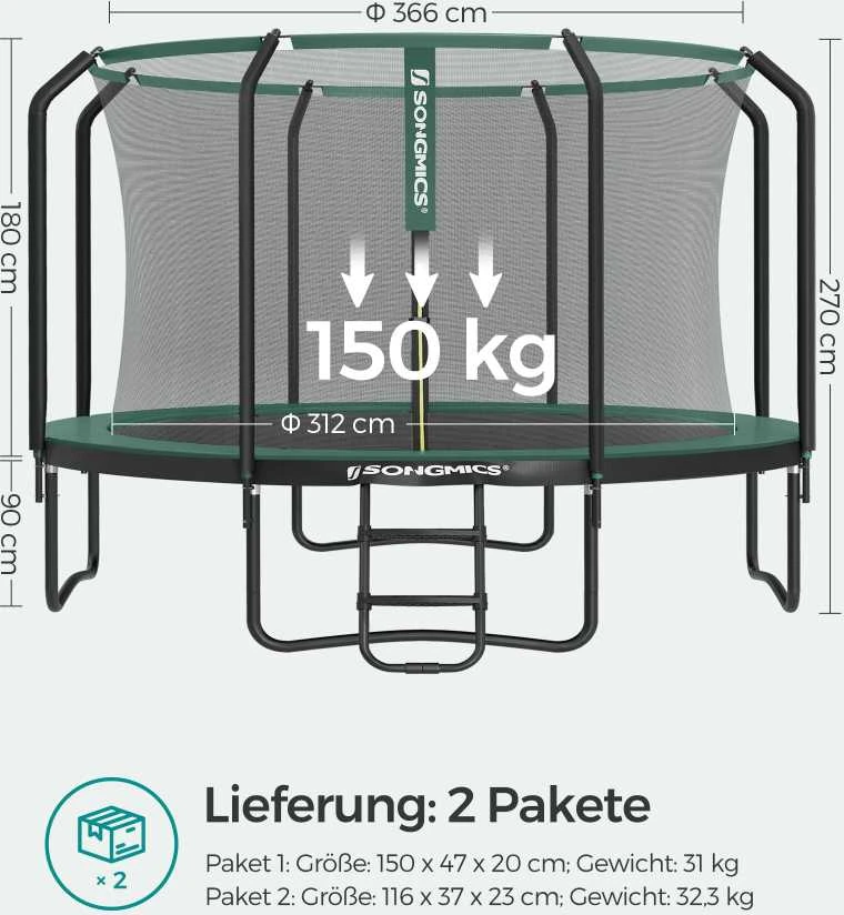 Songmics Didelis batutas Ø 366 cm su vidiniu tinklu