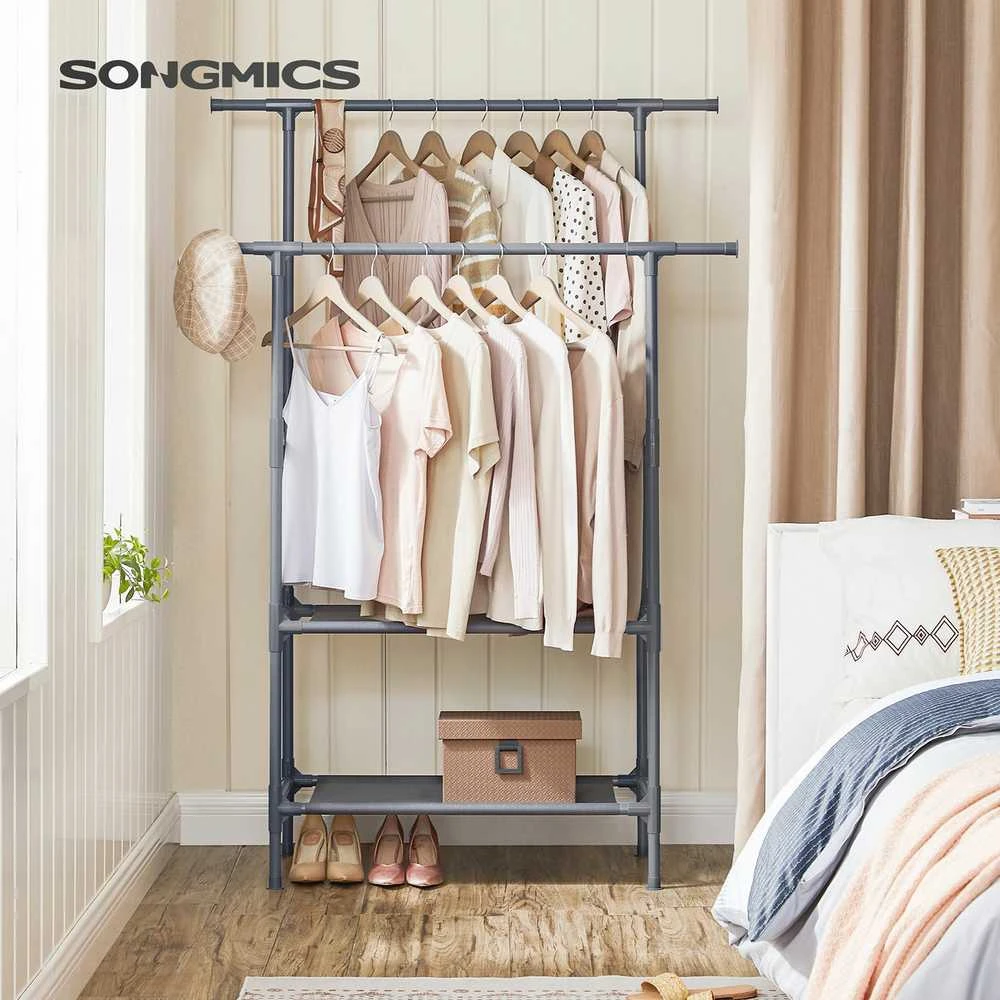 Songmics Lengvai surenkamas metalinis drabužių stovas, baltas