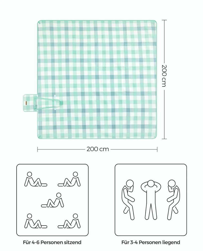 Songmics Pikniko antklodė 200 x 200 cm vandeniui atspari žalia-balta
