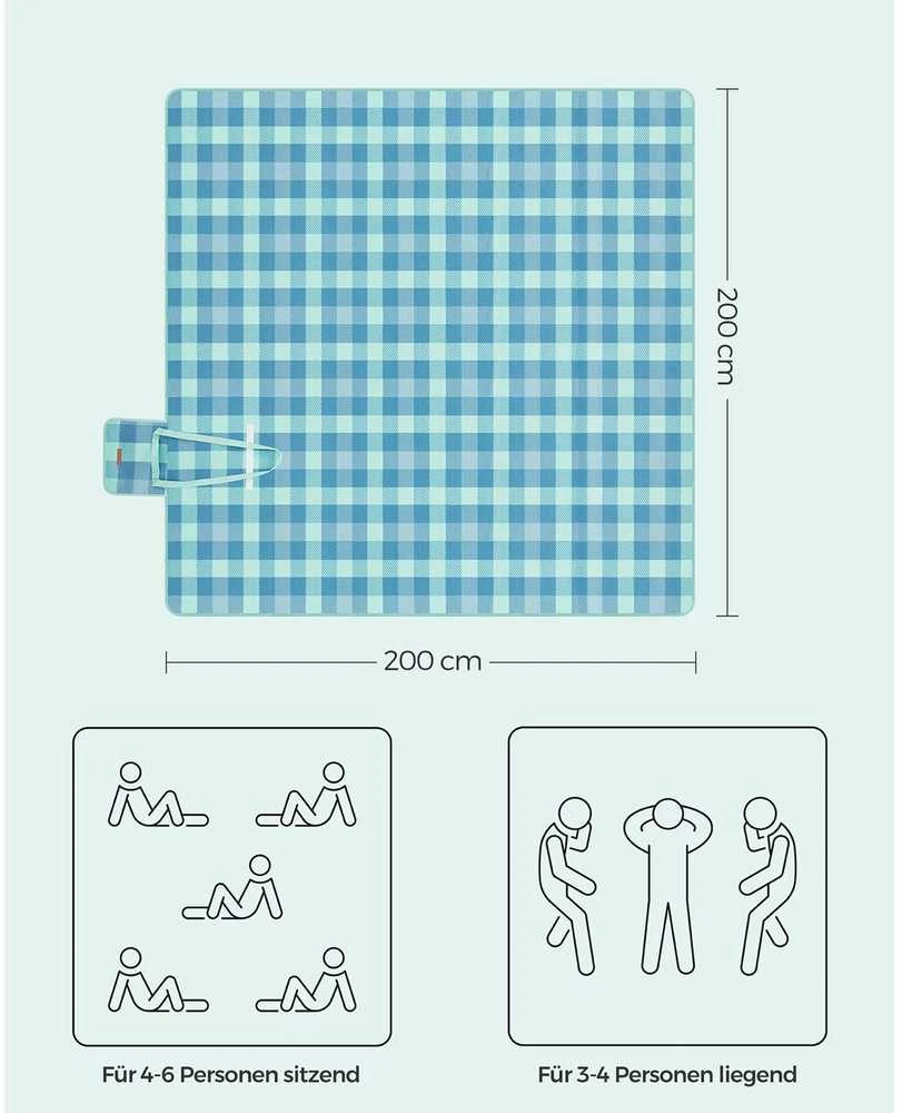 Bez Marki Songmics Pikniko antklodė 200 x 200 cm vandeniui atspari žalia-mėlyna