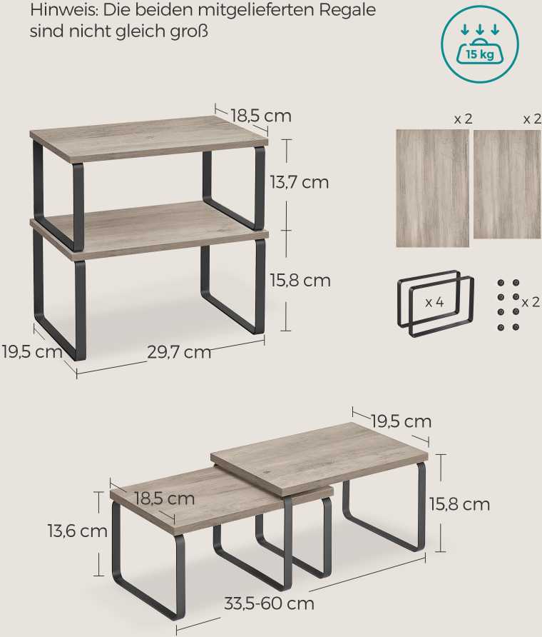 Songmics Prieskonių lentynėlė, 4 vnt., su metaliniu rėmu 19,5 x 29,7 x 15,8 cm