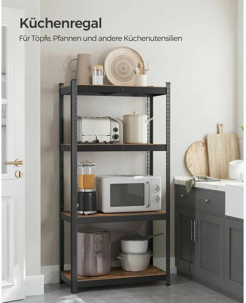 Songmics Reguliuojama stovinti lentyna su 4 lentynomis 40 x 80 x 160 cm vintažinė ruda-juoda