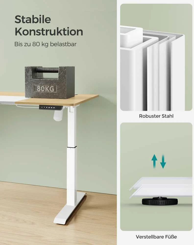 Songmics Reguliuojamo aukščio rašomasis stalas elektrinis pastelinės geltonos spalvos baltas pagrindas