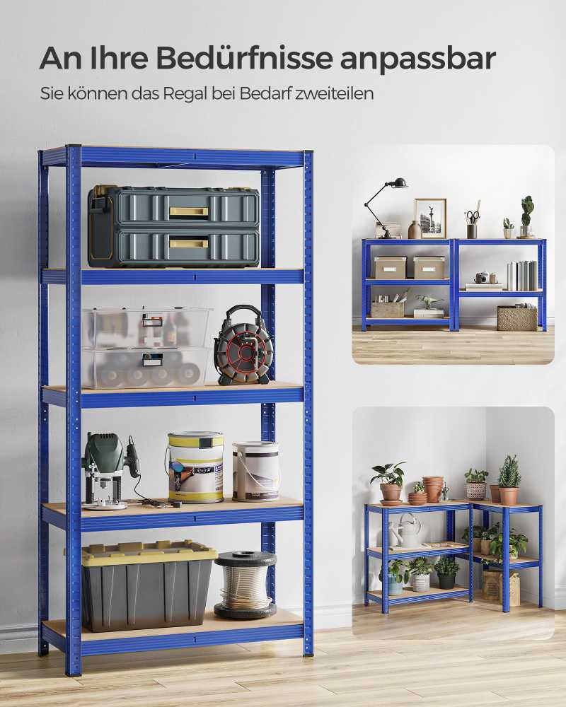 Songmics 2 sandėliavimo lentynų komplektas 180 x 90 x 40 cm mėlyna