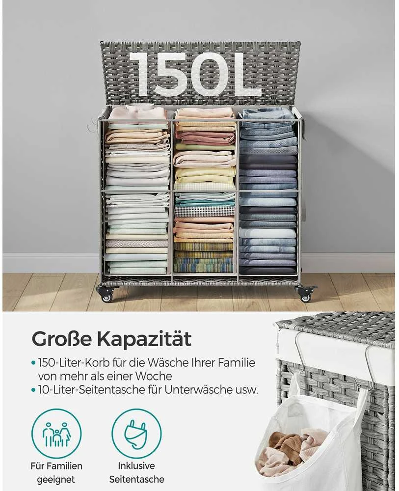 Songmics Skalbinių surinkimo talpykla su 3 skyriais