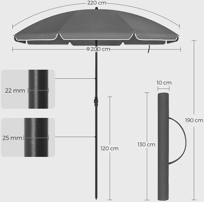 Songmics Skėčiai Ø 200 cm sulankstomi