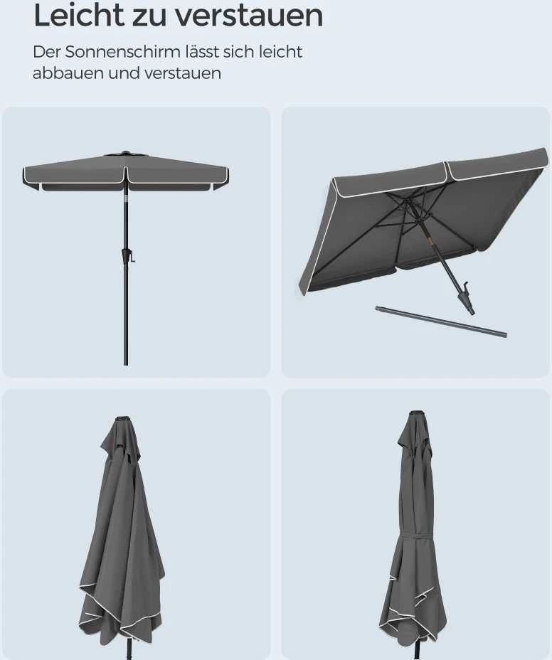 Songmics Skėtis 200 x 150 cm stačiakampio formos pilkos spalvos