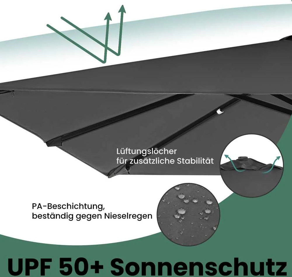 Songmics Skėtis 290 x 290 cm, konsolinis skėtis, sodo skėtis