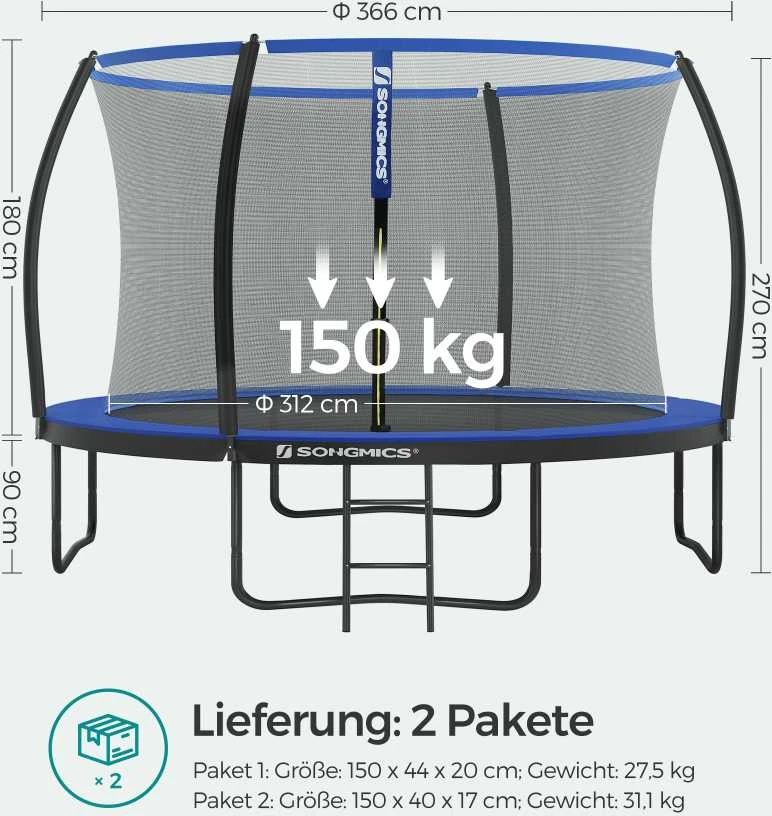 Songmics Gartentrampolin mit Netz Ø 366 cm