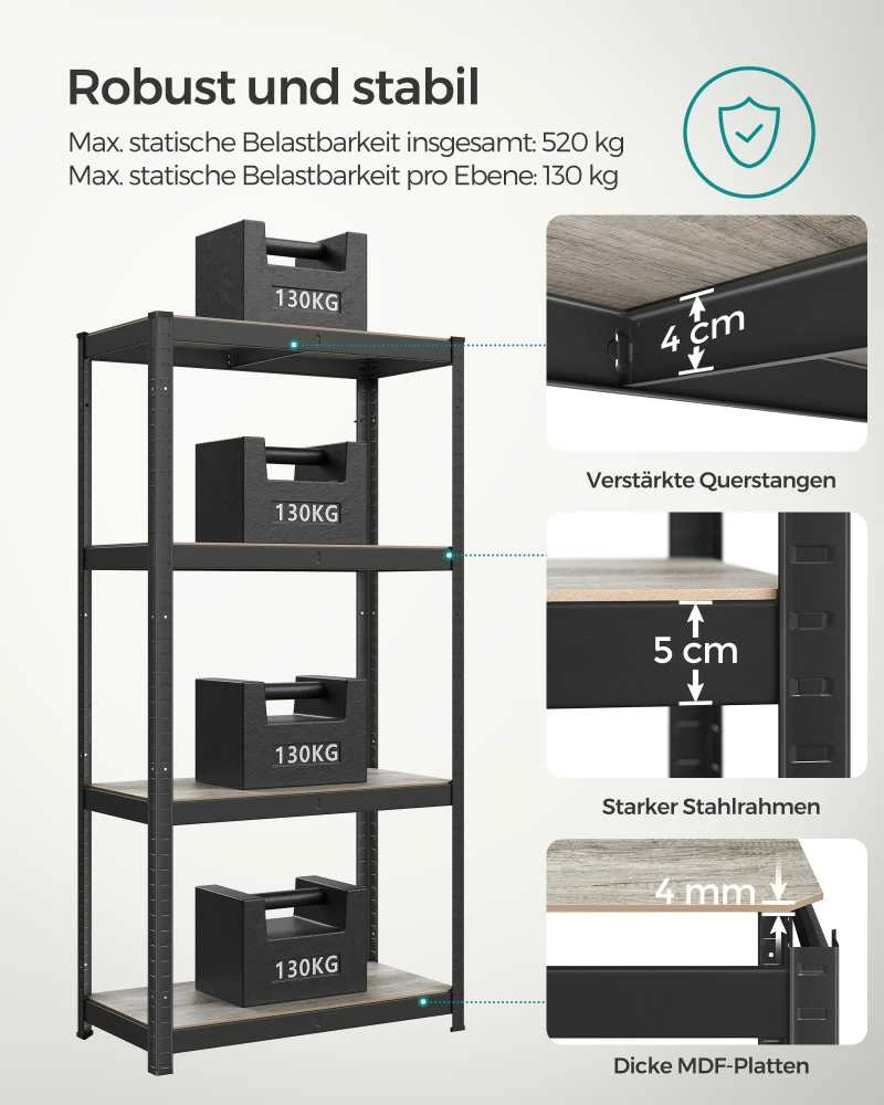 Songmics Stovinti lentyna 40 x 80 x 160 cm su 4 reguliuojamomis lentynomis