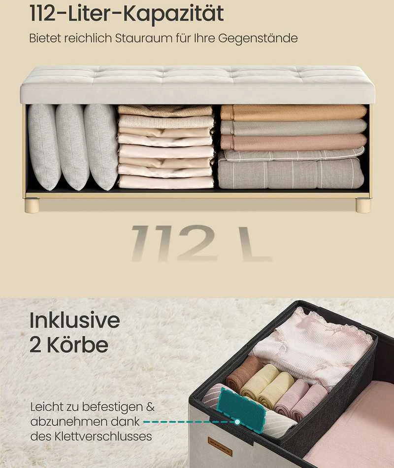 Songmics Suolas su daiktadėže 38 x 110 x 40 cm Kojinė 112 L cappuccino beige