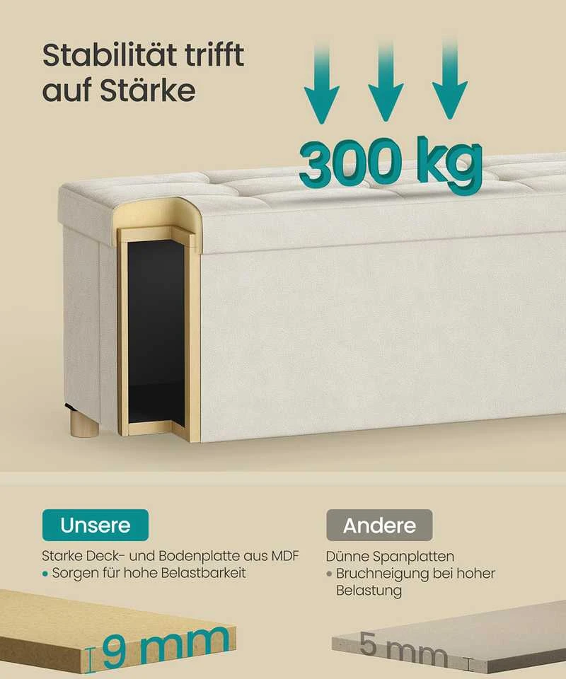 Songmics Suolas su daiktadėže 38 x 110 x 40 cm Kojinė 112 L cappuccino beige