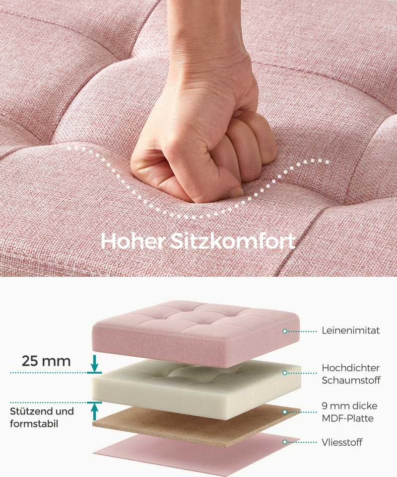 Songmics Taburetė su daiktadėže 38 x 110 x 38 cm pastelinės rožinės spalvos